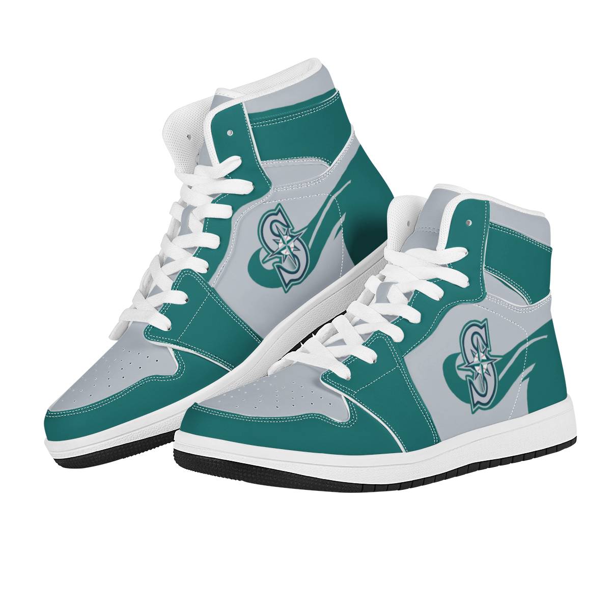 Men's Seattle Mariners High Top Leather AJ1 Sneakers 001